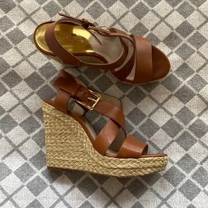 Michael Kors luggage brown espadrille wedges | size 7